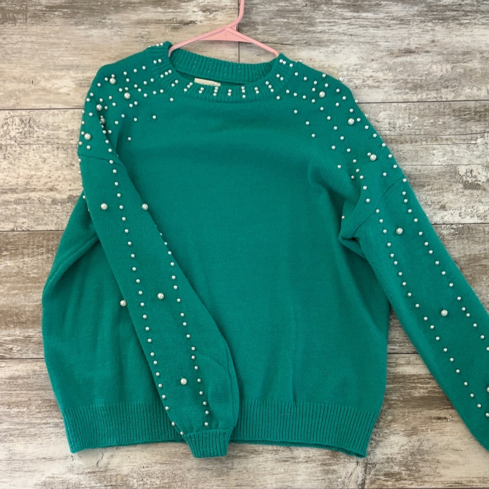 BiBi Teal Sweater with Pearl Details